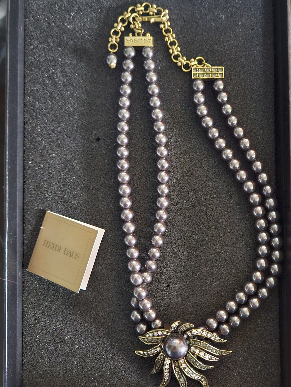 Heidi Daus Gray Pearl Statement Necklace with Gold-Tone Sunburst Pendant